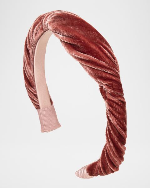 LELE SADOUGHI NWT AUTHENTIC GENUINE CARNELIAN STONE & VELVET KNOTTED HEADBAND Lele Sadoughi Brown Velvet Headband with Carnelian Stones main image 2