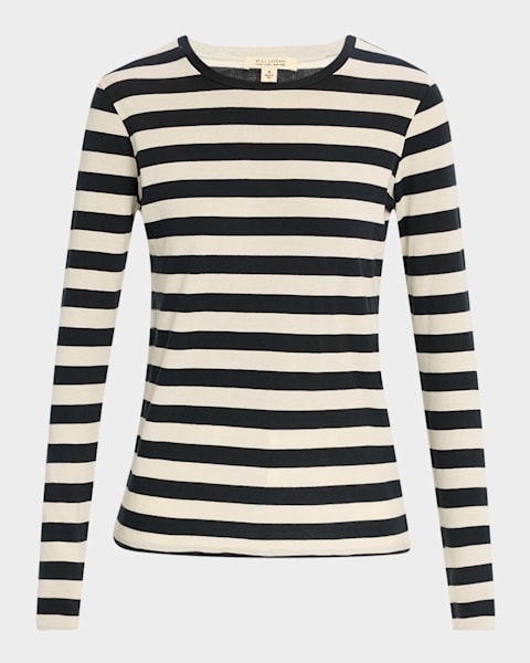 Ganni Stripe Soft Cotton Long Sleeve T-Shirt | Neiman Marcus