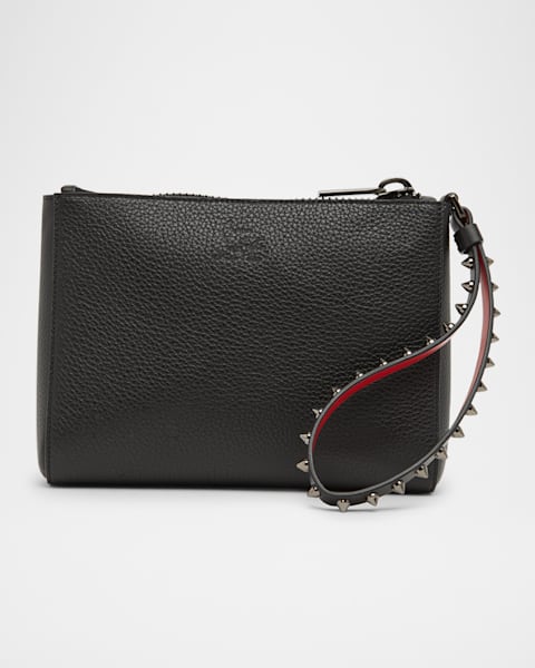 VIP【関税送料無料】希少 SAINT LAURENT BLACK LEATHER POUCHES YVES SAINT LAURENT Monogram Bill Grain De Poudre Chevron