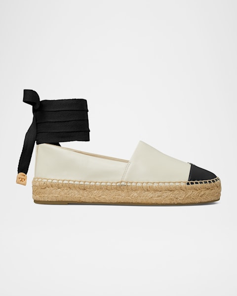 Tory Burch Ines Leather Double T Espadrilles | Neiman Marcus