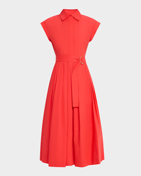 Celia Floral Belted Long-Sleeve Midi Dress