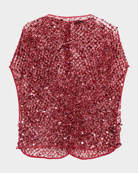 Sequined Signature Mesh Long-Sleeve Top