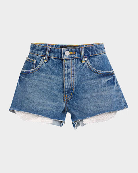 Rhinestone Cut-Off Denim Shorts