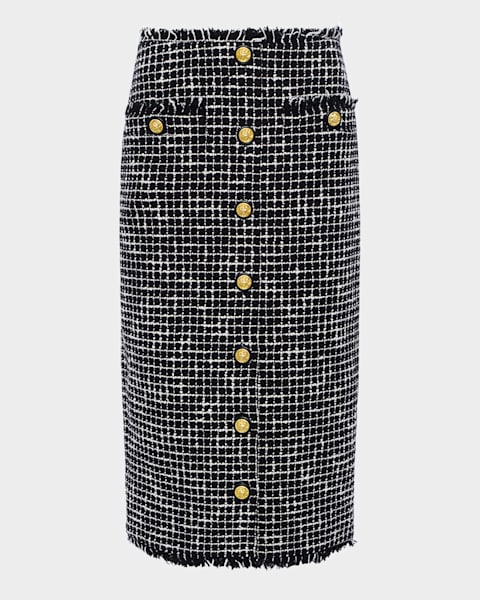 Carolina Herrera Metallic Check Tweed A-Line Mini Skirt