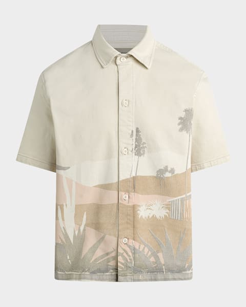 Men's Boxer Shirt Tile Denim Short-Sleeve Shirt