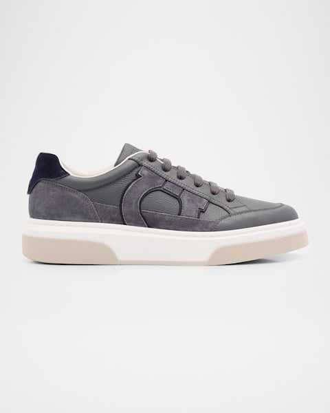 Ferragamo Men's Cassina Gancini Leather Low-Top Sneakers