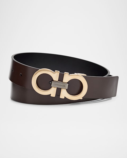 Men's Reversible Textured Leather Belt with Classic Buckle