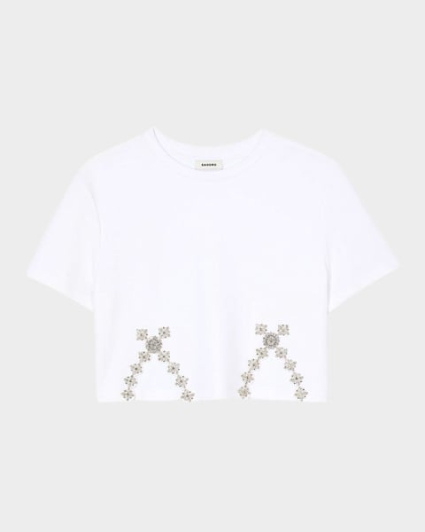 Balmain Logo-Print Crop T-Shirt | Neiman Marcus