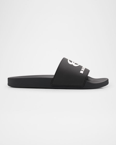 Balenciaga Men's Rubber Logo Pool Slides | Neiman Marcus