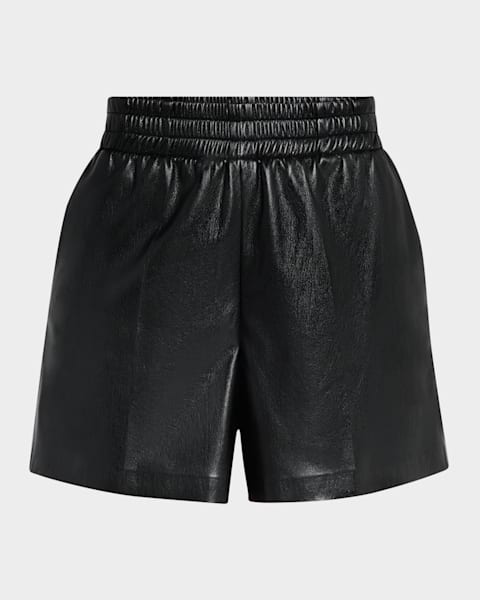 Alice + Olivia Reagan Vegan-Leather Paperbag Shorts | Neiman