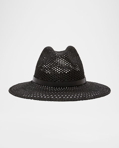 Max Mara Zama Wool Wide Brim Fedora W/ Gold Logo Hardware