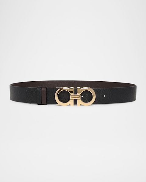 Gancini-Buckle Reversible Leather Belt