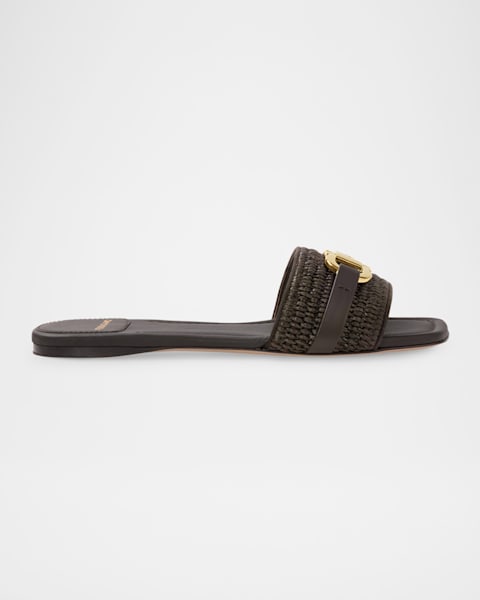 Ferragamo Leah Gancini Bit Leather Slide Sandals | Neiman Marcus