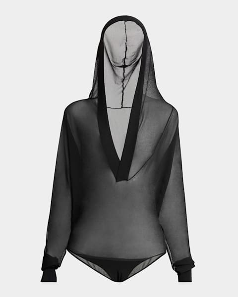 Khaite Tallin Sheer Mesh Turtleneck Bodysuit | Neiman Marcus
