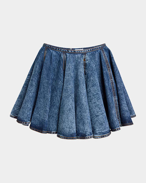 スカート ALAIA DENIM SPIRAL SKIRT ALAÏA Spiral Skater Skirt in Bleu Clair | FWRD