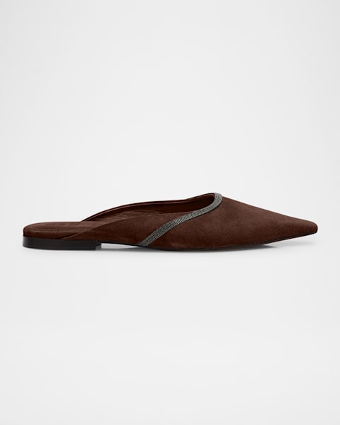 Brunello Cucinelli Monili Crisscross Suede Mule Flats