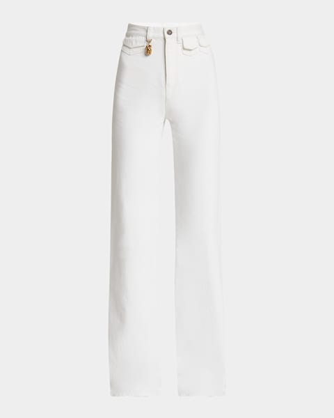 ALAIA Ruffle Slit Jeans | Neiman Marcus