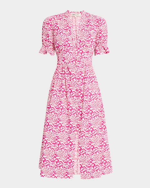 Diane von Furstenberg Alba Ruched Floral-Print Maxi Dress