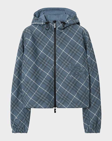 Burberry Waisted Check Hooded Jacket | Neiman Marcus