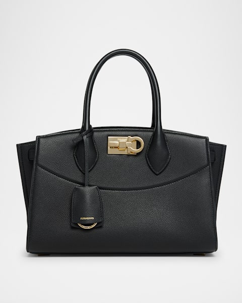 Ferragamo Studio Box Hammered Leather Top-Handle Bag | Neiman Marcus