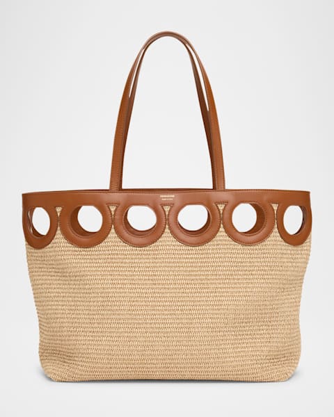 Ferragamo The Studio Raffia Basket Top-Handle Bag | Neiman