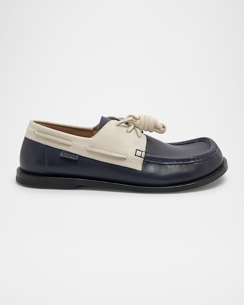 Miu Miu Bow Woven Suede & Leather Boat Shoes | Neiman Marcus