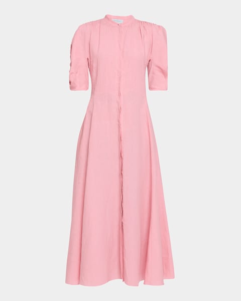 Gabriela Hearst Marley Belted Midi Linen Shirtdress | Neiman