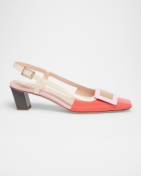 パンプス ROGER VIVIER MINI BUCKLE SLINGBACK PUMPS Roger Vivier Mixed Leather Mini Buckle Slingback Pumps