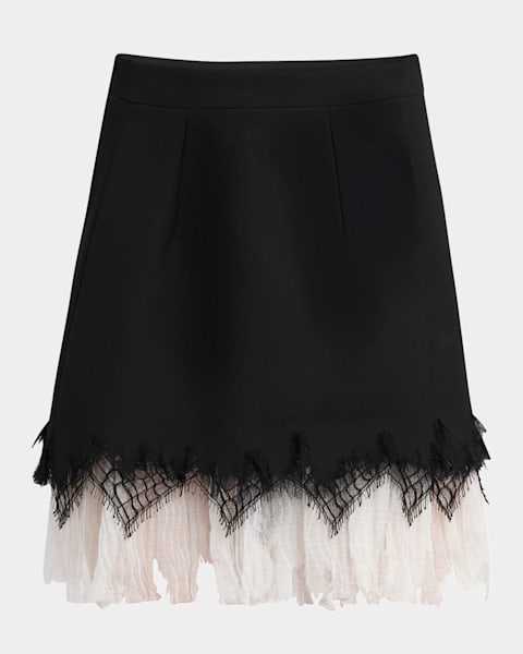 McQueen Foldover-Waist Midi Denim Skirt | Neiman Marcus