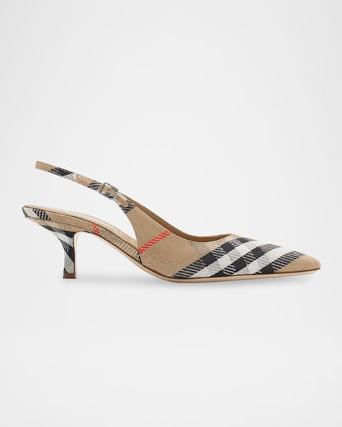サンダル・ミュール Burberry Dame 05 Slingbacks - Burberry - Linen - Beige Burberry Dame Vintage Check Slingback Linen Pumps | Neiman