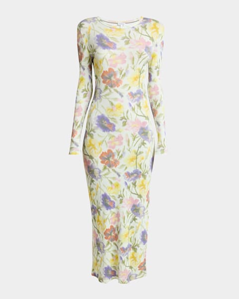 Trina Gathered Mesh Midi Dress