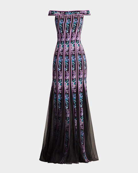 Tadashi Shoji Sleeveless Draped Ruffle Crepe Gown | Neiman