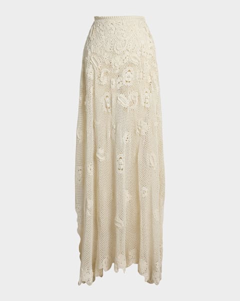 [Ralph Lauren]★Battenberg-Lace Linen Midi Skirt★White Polo Ralph Lauren Battenberg-lace Midi Skirt | White