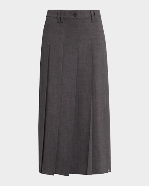 Brunello Cucinelli Crispy Silk Chiffon Pleated Midi Skirt
