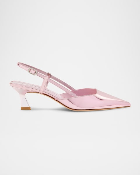 サンダル・ミュール Stuart Weitzman KITTY - Leather and transparent fabric sling KITTY SLINGBACK 50 in BLACK for Women | Stuart Weitzman®