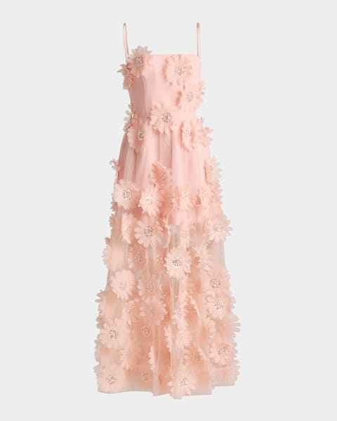 Cecilia Strapless Lace-Up Floral Applique Dress
