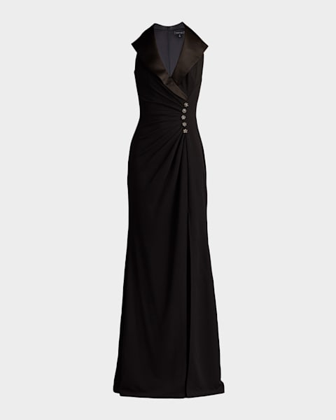 Tadashi Shoji Off-Shoulder Pleated Taffeta and Crepe Gown | Neiman Marcus