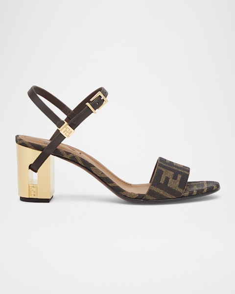 Fendi Delfina FF Metallic-Heel Sandals | Neiman Marcus