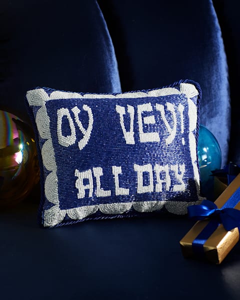 Beaded Oy Vey Velvet Hanukkah Pillow, 8" x 10"