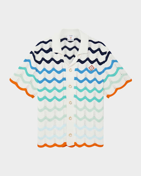 Men's Crochet Wave Stripe Short-Sleeve Shirt