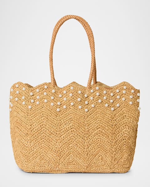 BTB Los Angeles Odesa Striped Straw Tote Bag | Neiman Marcus