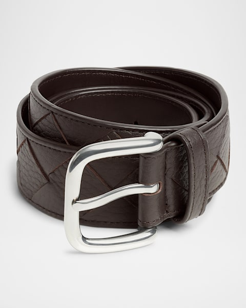 Bottega Veneta Men's Watch-Buckle Intrecciato Leather Belt
