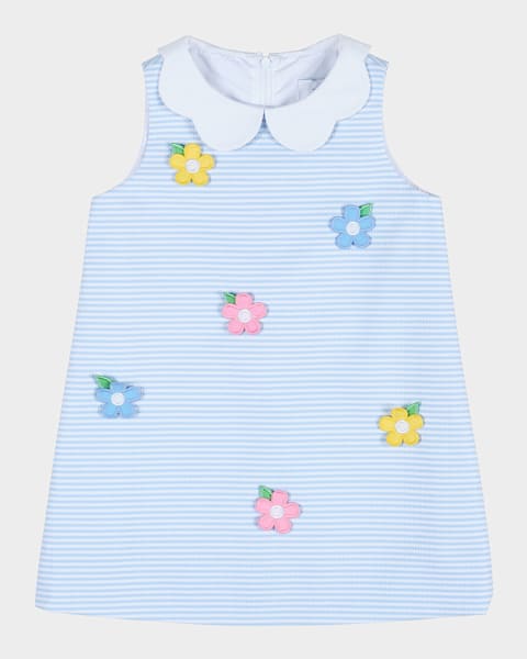 Luli & Me Girls Turquoise Blue Floral Bouquet Smocked Dress - Petal Collar main image 1