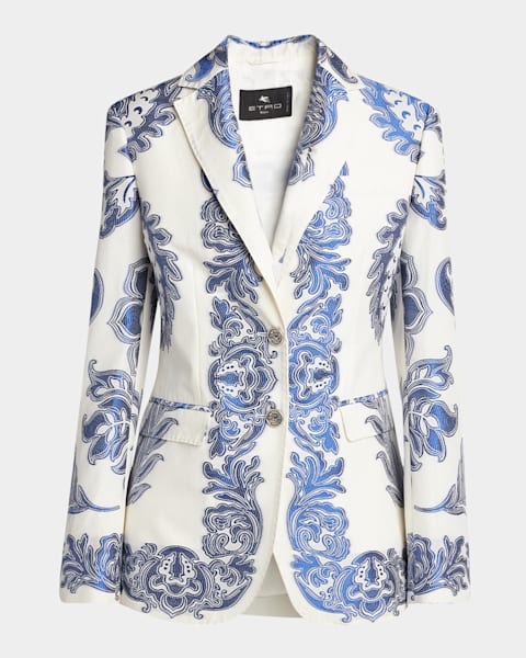 ETRO フローラル ペイズリー シルク ジャケット ピンク Etro Pink Paisley Jacquard Single-Breasted Jacket | Neiman