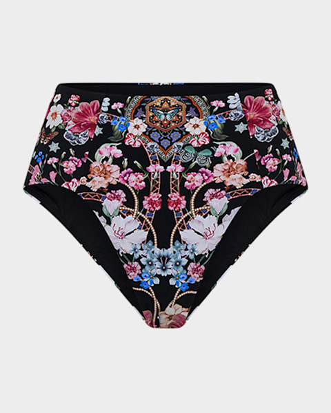 Ottoman Dynasty High Waist Bikini Bottoms with Pleated Waist Trim