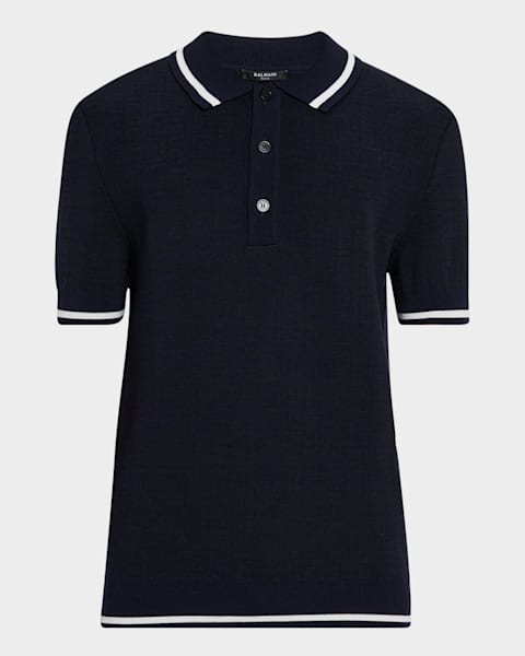 Balmain Men's Embroidered Zip Polo Shirt | Neiman Marcus