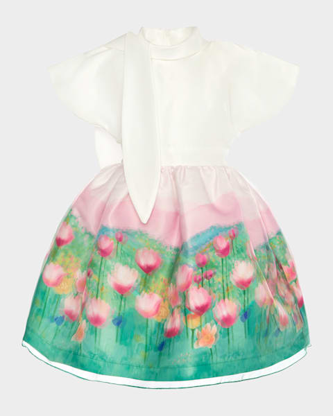 Girl's Sleeveless Two-Tone Satin Dress, Size 3T-12