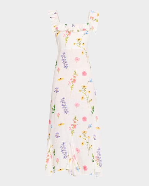 Noddy Belted Floral-Print Linen Midi Shirtdress