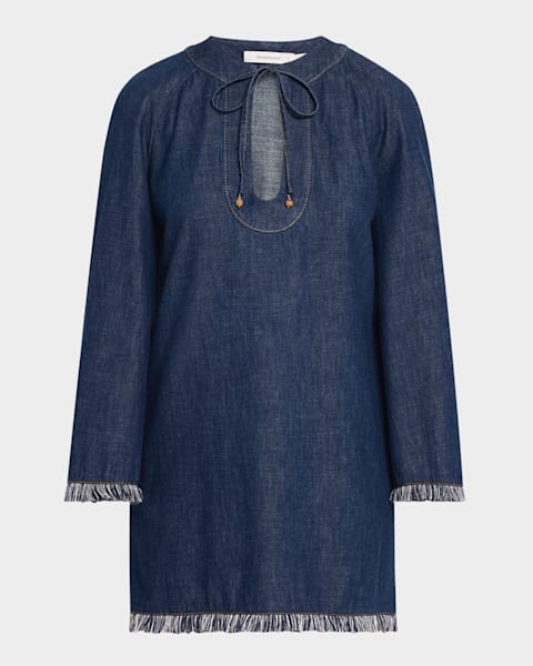 【Zimmermann】Denim shirt dress Acacia Denim Mini Shirt Dress Midnight Online | Zimmermann