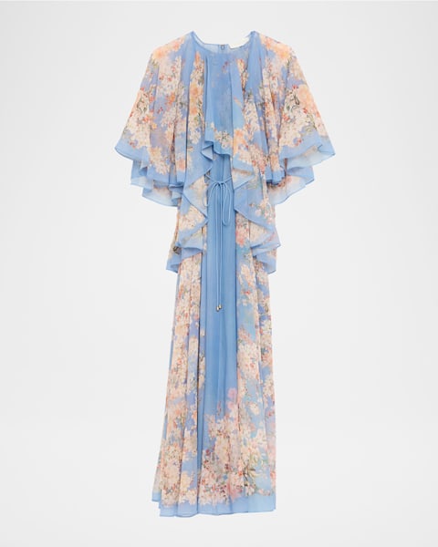 Alice + Olivia Dita Smocked-Neck Godet Burnout Maxi Dress